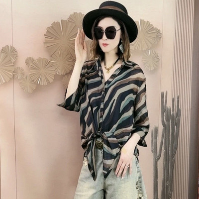 Suvise vintage vabaaja elegantne šikk särk naiste allapoole kaelarihm, kolmveerand varrukatega nööp, vaba vabaaja lainelõikeline tänavariietus