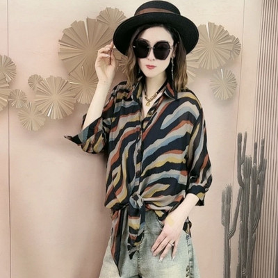 Suvise vintage vabaaja elegantne šikk särk naiste allapoole kaelarihm, kolmveerand varrukatega nööp, vaba vabaaja lainelõikeline tänavariietus