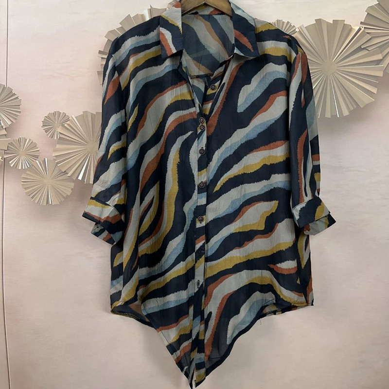 Suvise vintage vabaaja elegantne šikk särk naiste allapoole kaelarihm, kolmveerand varrukatega nööp, vaba vabaaja lainelõikeline tänavariietus