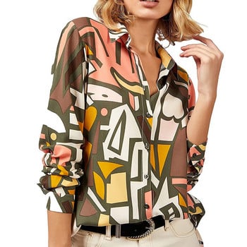 Пролет Есен Улично облекло Ежедневна модна блуза с щампи Женска едноредна риза с дълъг ръкав Горна жилетка Дамско облекло