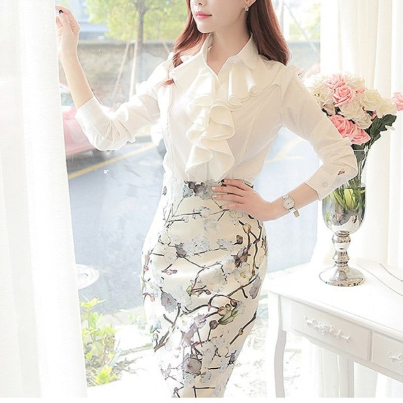 Őszi és téli női divat álló gallér gomb fodros ráncos blúz egyszínű ingázó hosszú ujjú vékony ing