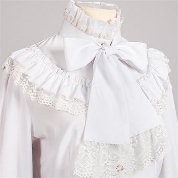 Готически ризи Дамски реколта в стил Лолита Блузи с дълги ръкави Момичета Викториански сладки дантелени волани Бандажни горнища Blusas Mujer