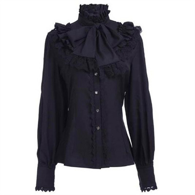 Gótikus ingek Női Vintage Lolita Stílus Gigot Sleeve Blúzok Lányok Viktoriánus Édes Csipke Fodor Fáslók Blusas Mujer
