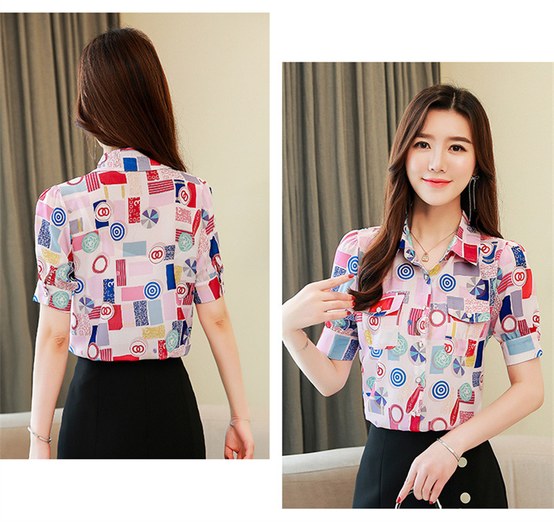 FANIECES 여름옷 camisas e blusas S-3XL Pluusid Roosa Print Button up Särk Vabaaja revääriga lühikeste varrukatega särk Naiste riided