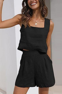 2024-es női öltöny, egyszínű pamut és vászon, alkalmi rövid felsők és rövidnadrágok nyári vakáció 2 részes szett nőknek