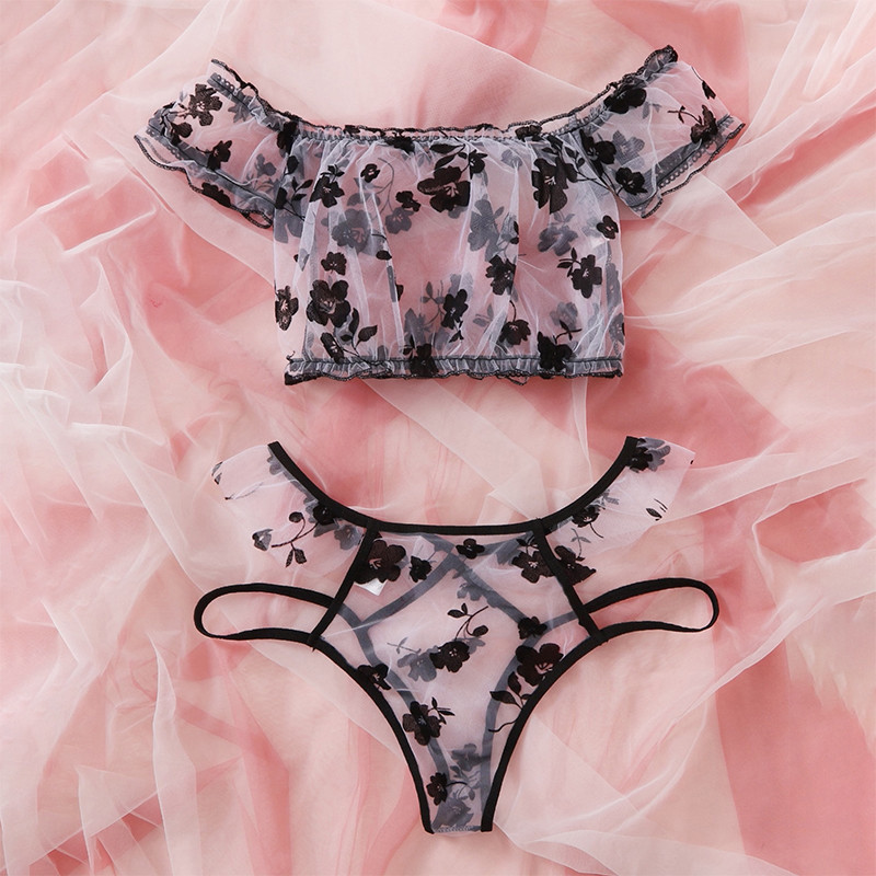 S-3XL Liela izmēra sieviešu eksotiskas apakšveļas komplekts Perspektīvas mežģīņu krūštura biksīšu komplekti Erotiski seksīga apakšveļa volānveida naktskrekls tīkliņkleita sekss