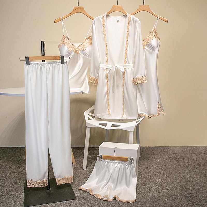 5 kom/komplet Ženske pidžame Komplet spavaćica Top kratke hlače Set od svilenkastog satena Čipka Patchwork Široka kućna odjeća Komplet za spavanje