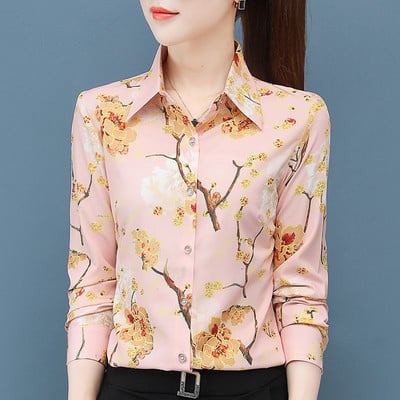 Vintage nyomott, gombos toldású, teljesen egyezésű virágos ing, női ruházat 2023 tavaszán, új, nagyméretű koreai felsők, irodai női blúz
