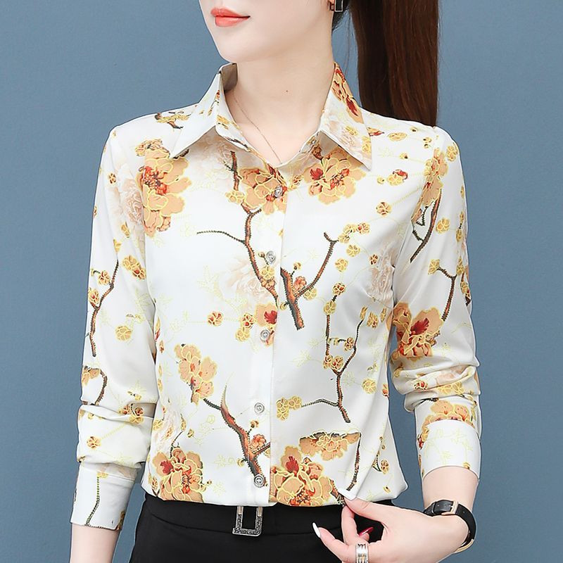 Vintage nyomott, gombos toldású, teljesen egyezésű virágos ing, női ruházat 2023 tavaszán, új, nagyméretű koreai felsők, irodai női blúz