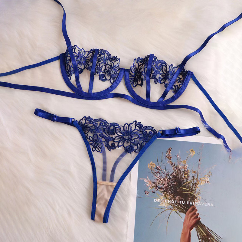 2db Díszes vékony hálós fehérnemű szett női kobalt fehérnemű tangák női fehérnemű szett átlátszó melltartó erotikus finom intim