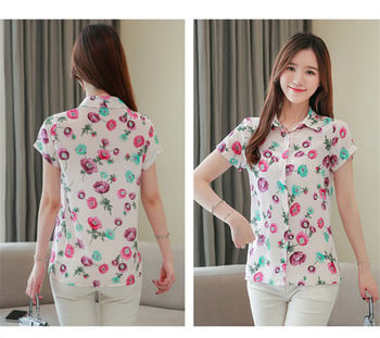 FANIECES S-3XL camisas e blusas Floral Daily Floral Blouse Shirt Women Short Sleeve Sleeve Print Button Collar Ежедневни Топове