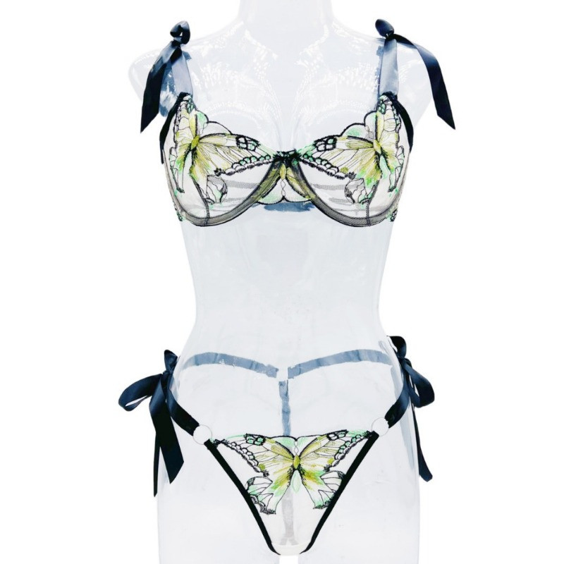 Curea pentru agățat brodat fluture plasă transparentă Temptation Girl Set emoțional distracție Lenjerie sexy femei Victoria's Secret