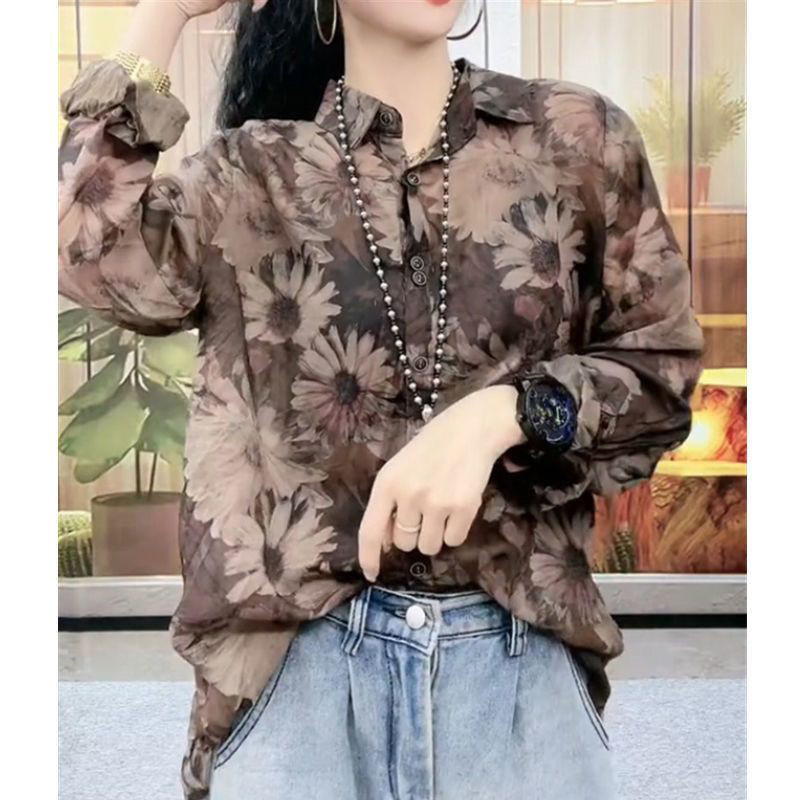 Pavasaris un vasara jauns 5 XL atloks ar ziedu apdruku ar garām piedurknēm sieviešu ikdienišķa modes sieviešu blūze ar vienrindām