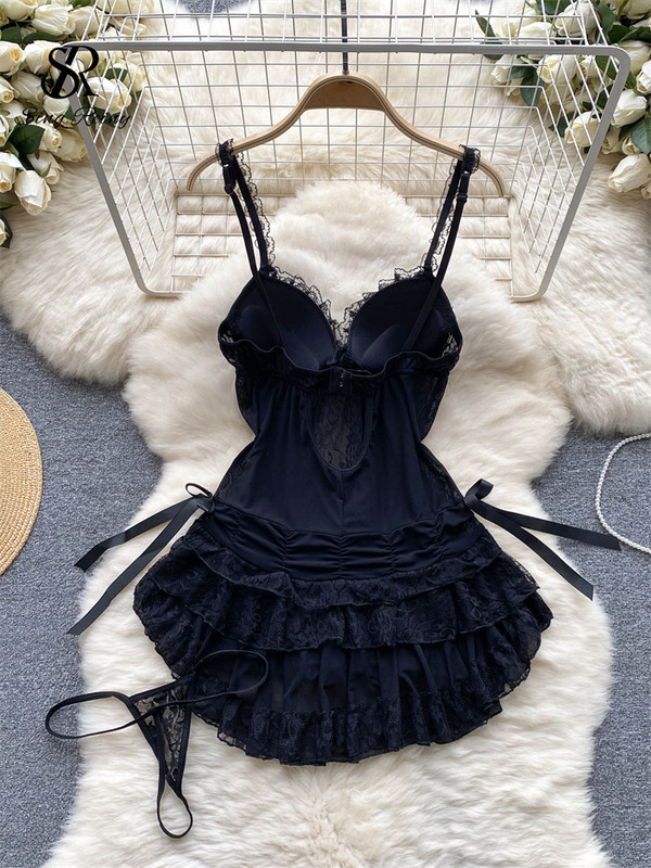 SINGREINY áttetsző csipke női éjszakai ruha nyári váll nélküli, hát nélküli szexi hálóruha női erotikus szexualitás rövid pizsama ruha