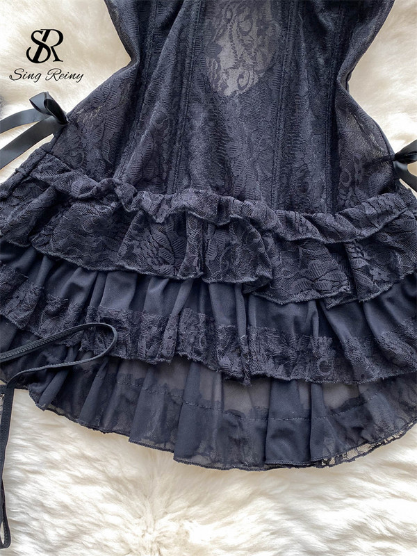 SINGREINY áttetsző csipke női éjszakai ruha nyári váll nélküli, hát nélküli szexi hálóruha női erotikus szexualitás rövid pizsama ruha