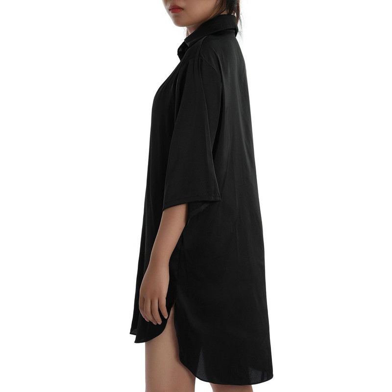 Naiste vabaaja vaba lühike siidist särk unekleit poolvarrukatega ühevärviline nööbiga lühike öösärk koduriietus S-XL