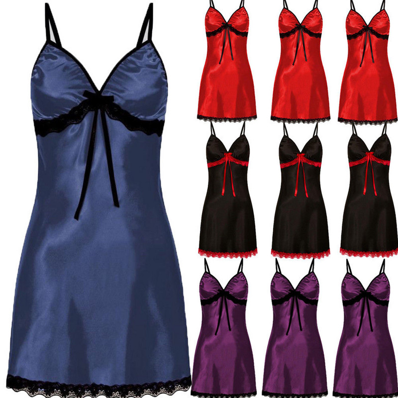 Ženska seksi spavaćica Čipkana svilena satenska noćna haljina bez rukava Spavaćica s V-izrezom Spavaćica veće veličine