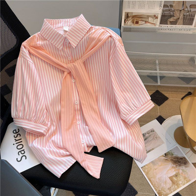 Édes ingek Női Lányos Preppy Hamis kétrészes nyári ruhák Függőleges csíkos Kawaii Esztétikus Kpop Chic Рубашки Baggy S-4XL