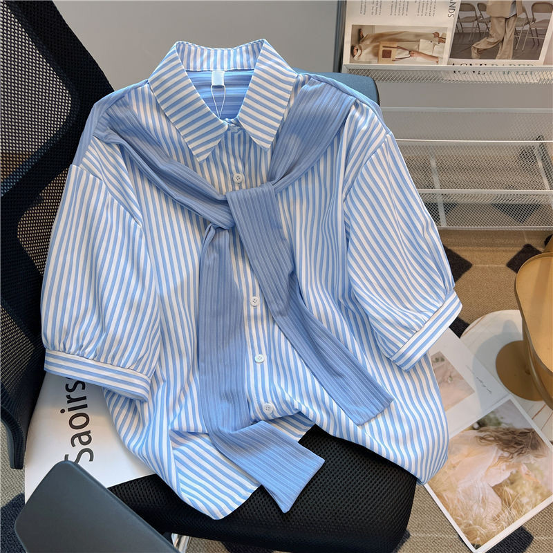 Édes ingek Női Lányos Preppy Hamis kétrészes nyári ruhák Függőleges csíkos Kawaii Esztétikus Kpop Chic Рубашки Baggy S-4XL