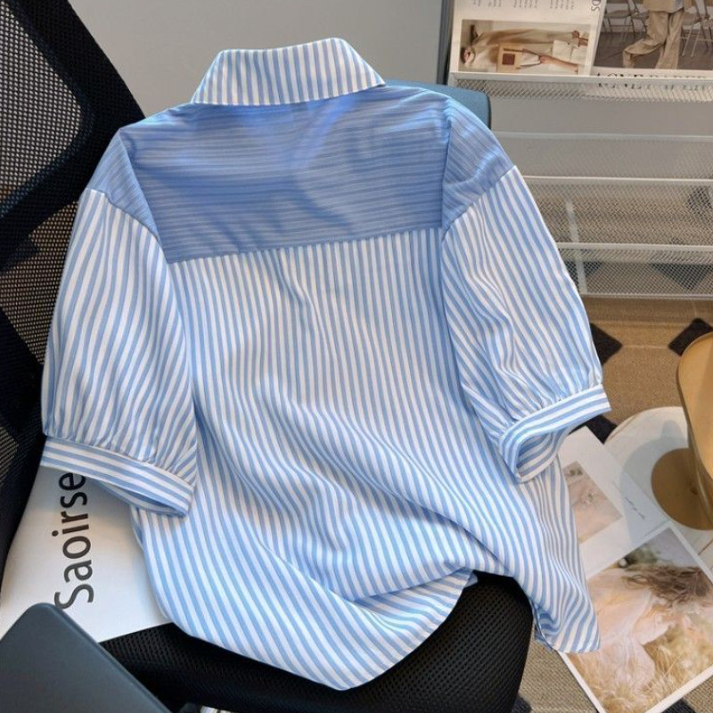 Édes ingek Női Lányos Preppy Hamis kétrészes nyári ruhák Függőleges csíkos Kawaii Esztétikus Kpop Chic Рубашки Baggy S-4XL