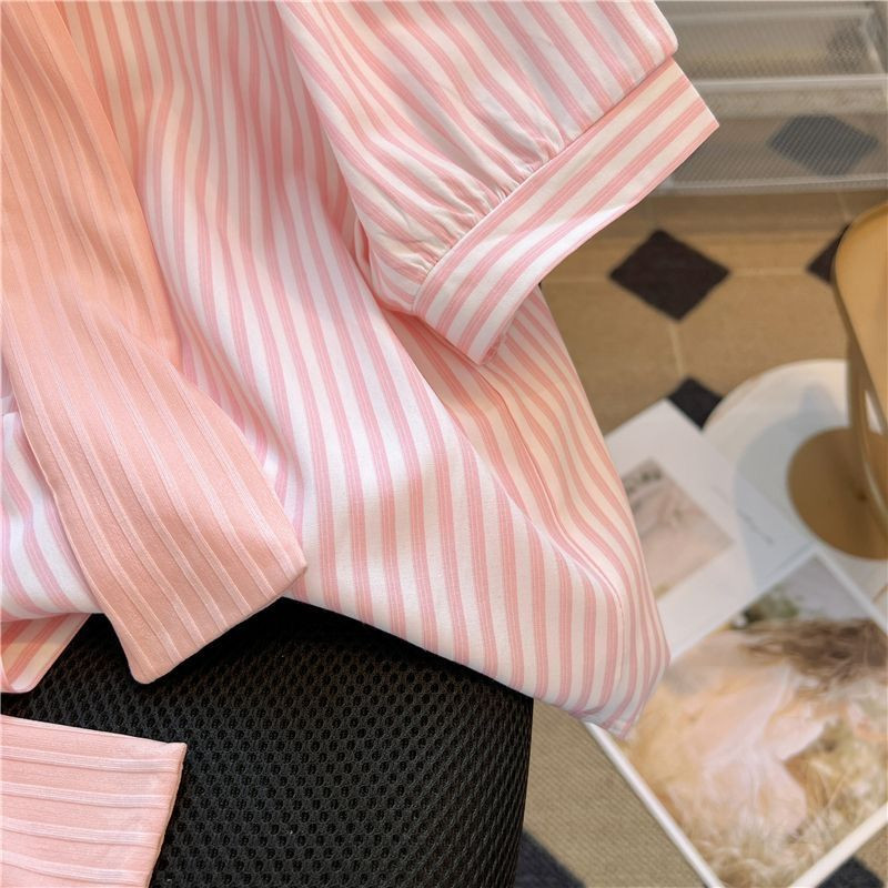 Édes ingek Női Lányos Preppy Hamis kétrészes nyári ruhák Függőleges csíkos Kawaii Esztétikus Kpop Chic Рубашки Baggy S-4XL