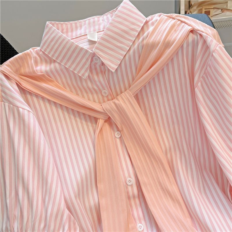 Édes ingek Női Lányos Preppy Hamis kétrészes nyári ruhák Függőleges csíkos Kawaii Esztétikus Kpop Chic Рубашки Baggy S-4XL