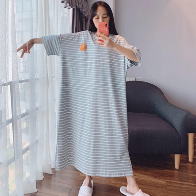 6XL női rövid ujjú otthoni ruha Hálóruha Csíkos hálóruha Otthoni pongyola nyári új köntös hosszú hálóing