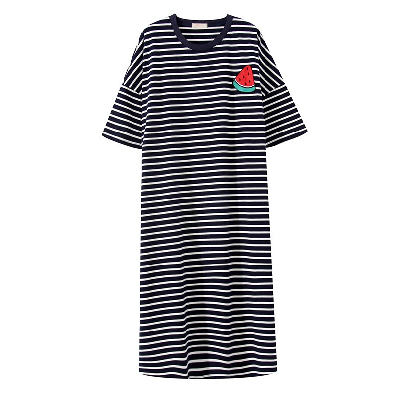 6XL női rövid ujjú otthoni ruha Hálóruha Csíkos hálóruha Otthoni pongyola nyári új köntös hosszú hálóing