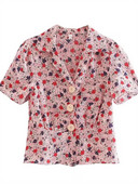 Ženska košulja kratkih rukava u ljetnoj odjeći, odijelo, ovratnik, preklop, skupljanje u struku za zatezanje tijela, tanki gornji dijelovi s gumbima