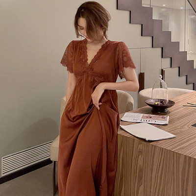 Női szexi hálóruha Princess hálóing szoknya hosszú ujjú csipke ruha otthoni ruha egyszínű csipke hercegnő hálóing nappali ruha