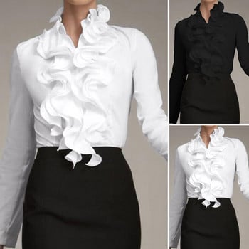 S ZANZEA Дамски елегантни туники Пролетни офис ризи с волани Дамски елегантни работни блузи с волани Дамски блузи