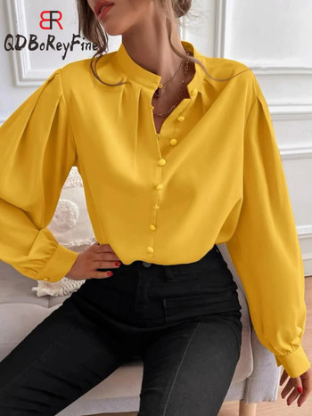 Елегантни дамски ризи Пролет Лято Горнища с дълъг ръкав Офис Дамска мода Ежедневни копчета надолу Красива блуза за жени 2024 г.