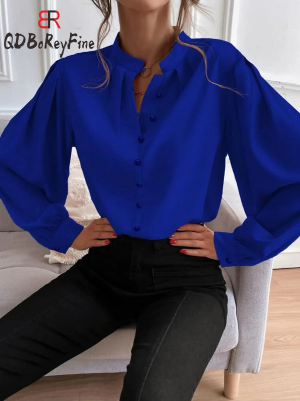 Elegáns női ingek tavaszi nyár hosszú ujjú felsők irodai női divat alkalmi gombokkal, gyönyörű női blúz 2024