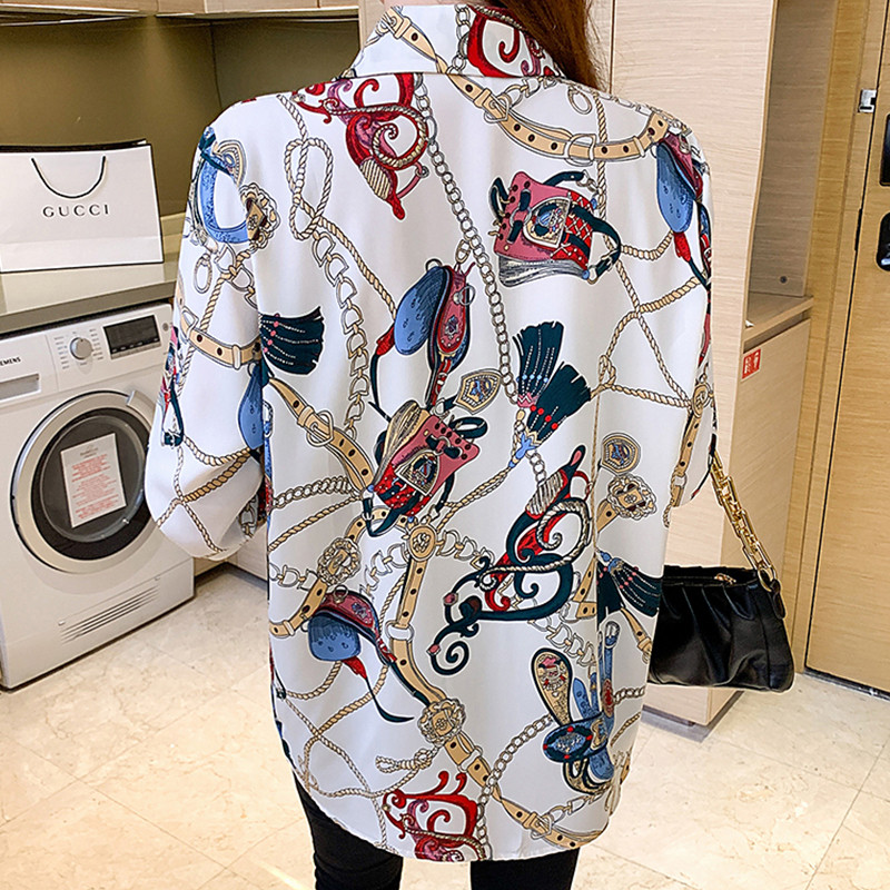 Divatos láncmintás női ingek Női blúzok 2021 tavaszi őszi hosszú ujjú ingek Felsők Blusas Mujer