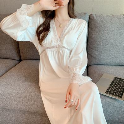 Női pizsama szexi hálóruha Retro francia udvari stílusú hálóing hosszú ujjú otthoni ruha egyszínű csipke hercegnő hálóing pj