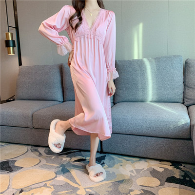 Női pizsama szexi hálóruha Retro francia udvari stílusú hálóing hosszú ujjú otthoni ruha egyszínű csipke hercegnő hálóing pj