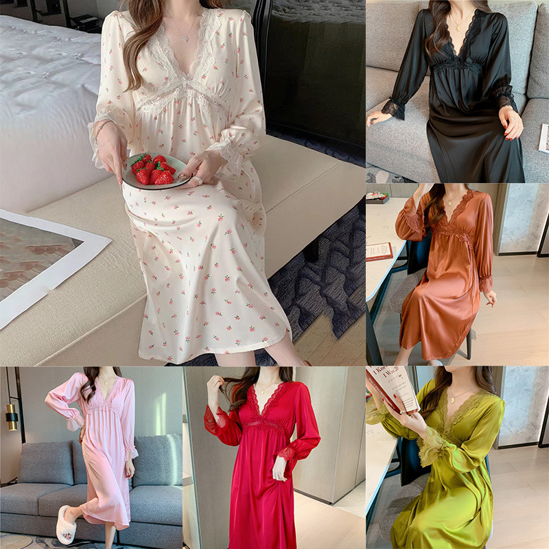 Női pizsama szexi hálóruha Retro francia udvari stílusú hálóing hosszú ujjú otthoni ruha egyszínű csipke hercegnő hálóing pj