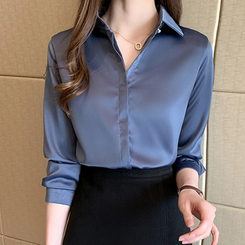 Γυναικείες μπλούζες και πουκάμισα Μακρυμάνικα Vintage Μόδα Μασίφ σατέν μπλούζες γραφείου Γυναικεία ρούχα Blusas Mujer De Moda 2023