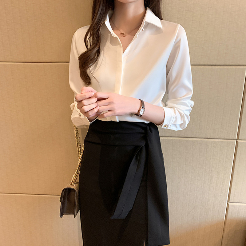 Sieviešu blūzes un krekli ar garām piedurknēm Vintage modes vienkrāsainas satīna blūzes Biroja topi Sieviešu apģērbi Blusas Mujer De Moda 2023