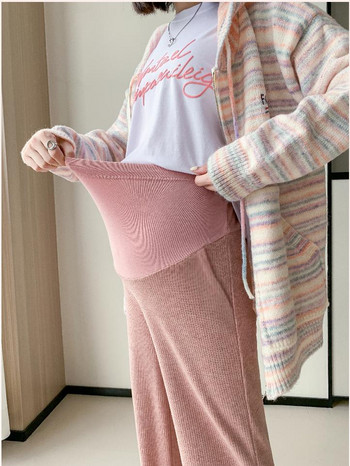 Φθινοπωρινά και χειμωνιάτικα casual έγκυες γυναίκες κασμίρ παντελόνι εγκυμοσύνης παντελόνι κοιλιάς με φαρδύ πόδι Κορεάτικο στυλ Ρούχα αθλητικά παντελόνια