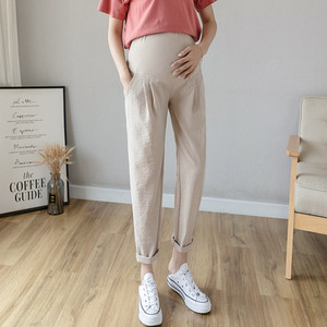 Pavasaris rudens Grūtnieču Kokvilnas Lina Bikses Grūtniecības mājas Ikdienišķas Taisnas Brīvas Vēdera Bikses Apģērbs Grūtniecēm Bikses