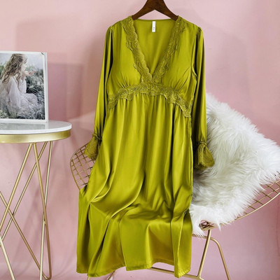 Sügav V-kaelusega öösärk Seksikas naiste satiinist magamisriided Palace öösärk Naiste pesu Kimono hommikumantlid Printsessi stiilis ööpesu