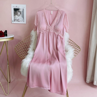 Sügav V-kaelusega öösärk Seksikas naiste satiinist magamisriided Palace öösärk Naiste pesu Kimono hommikumantlid Printsessi stiilis ööpesu