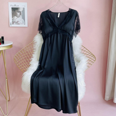 Sügav V-kaelusega öösärk Seksikas naiste satiinist magamisriided Palace öösärk Naiste pesu Kimono hommikumantlid Printsessi stiilis ööpesu