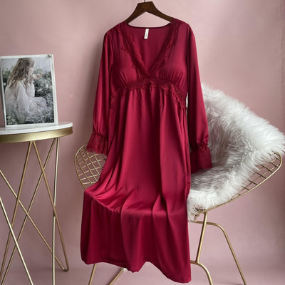 Sügav V-kaelusega öösärk Seksikas naiste satiinist magamisriided Palace öösärk Naiste pesu Kimono hommikumantlid Printsessi stiilis ööpesu