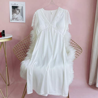 Sügav V-kaelusega öösärk Seksikas naiste satiinist magamisriided Palace öösärk Naiste pesu Kimono hommikumantlid Printsessi stiilis ööpesu