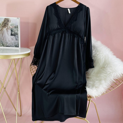 Sügav V-kaelusega öösärk Seksikas naiste satiinist magamisriided Palace öösärk Naiste pesu Kimono hommikumantlid Printsessi stiilis ööpesu