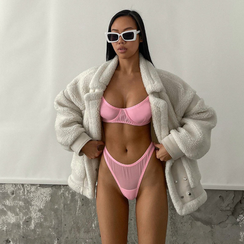 Ellolace Macarons fehérnemű szexi varrat nélküli fehérnemű szett női 2 részes melltartó készlet Push Up csipke intim ruhák érzéki egzotikus szettek