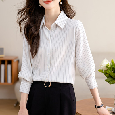 Korejske modne vintage ženske šifonske bluze dugih rukava 2024. Chic prugasta ulična odjeća Ženske ležerne majice Elegantne uredske košulje