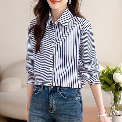 Korejske modne vintage ženske šifonske bluze dugih rukava 2024. Chic prugasta ulična odjeća Ženske ležerne majice Elegantne uredske košulje